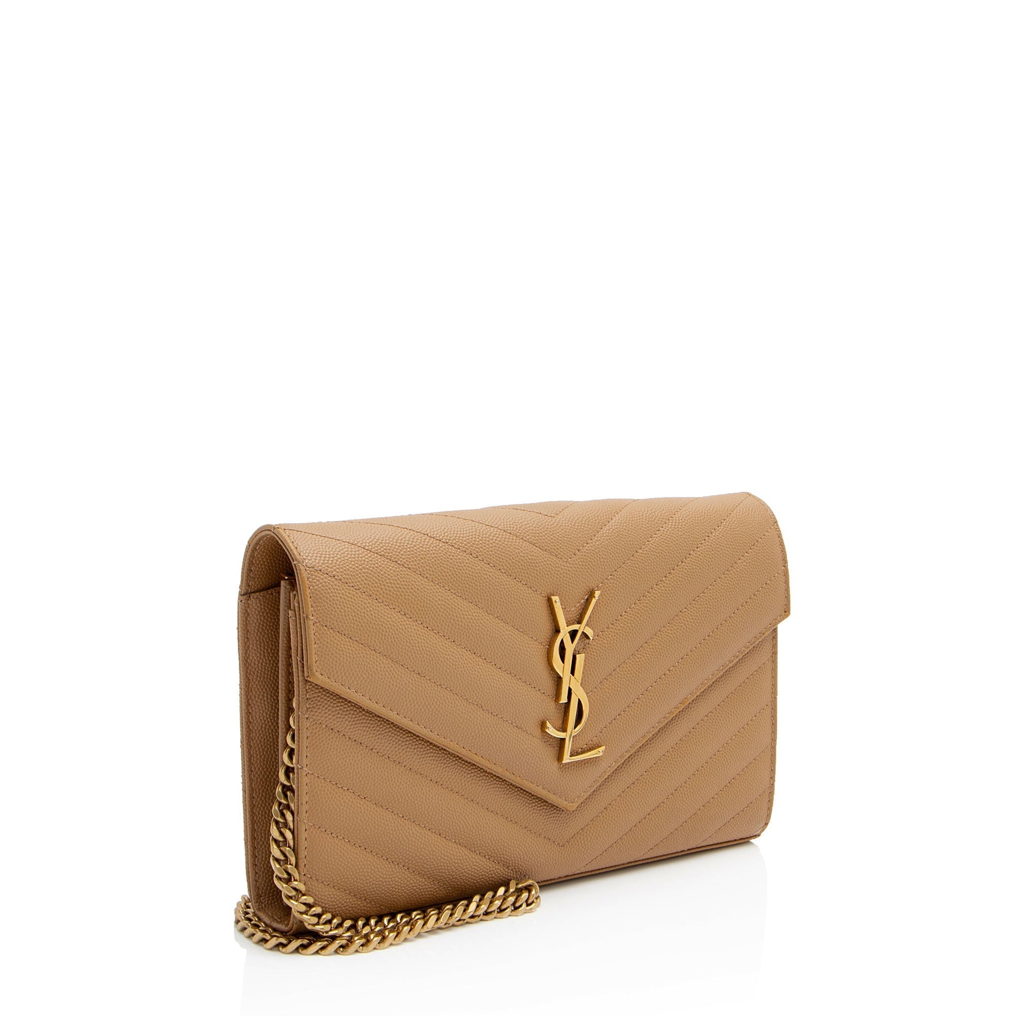 Saint Laurent Matelasse Grain de Poudre Monogram Chain Wallet (SHF-VGvD82)