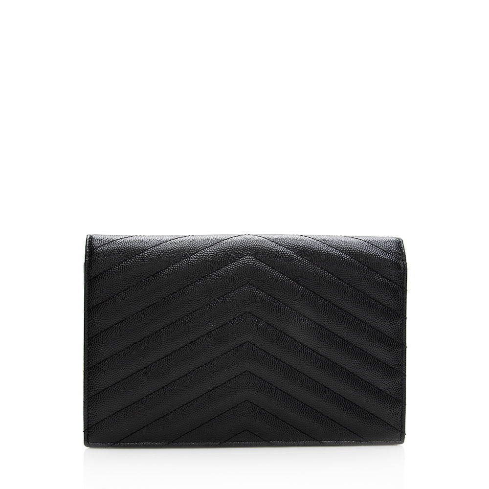 Saint Laurent Matelasse Grain de Poudre Monogram Envelope Chain Wallet (SHF-19240)