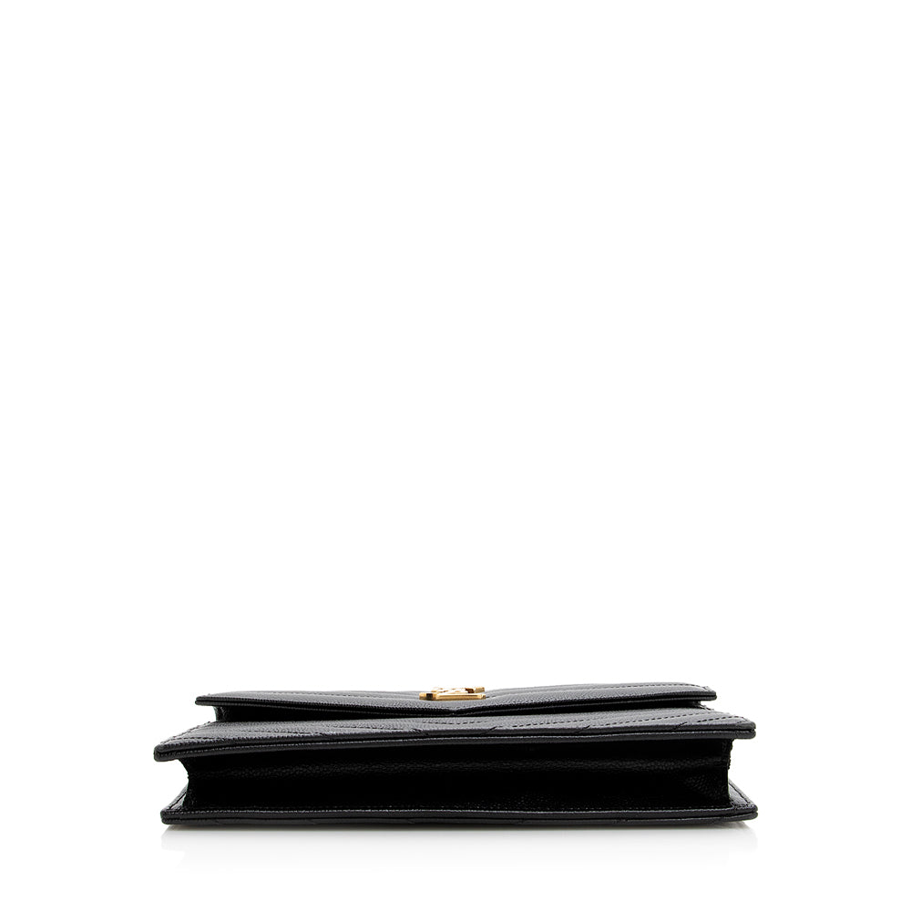 Saint Laurent Matelasse Grain de Poudre Monogram Envelope Chain Wallet (SHF-19240)