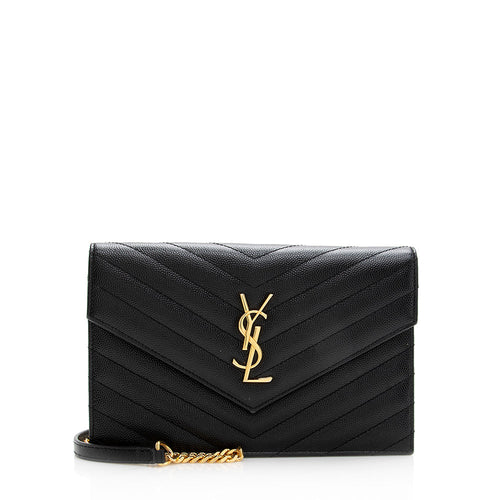Saint Laurent Matelasse Grain de Poudre Monogram Envelope Chain Wallet (SHF-19240)