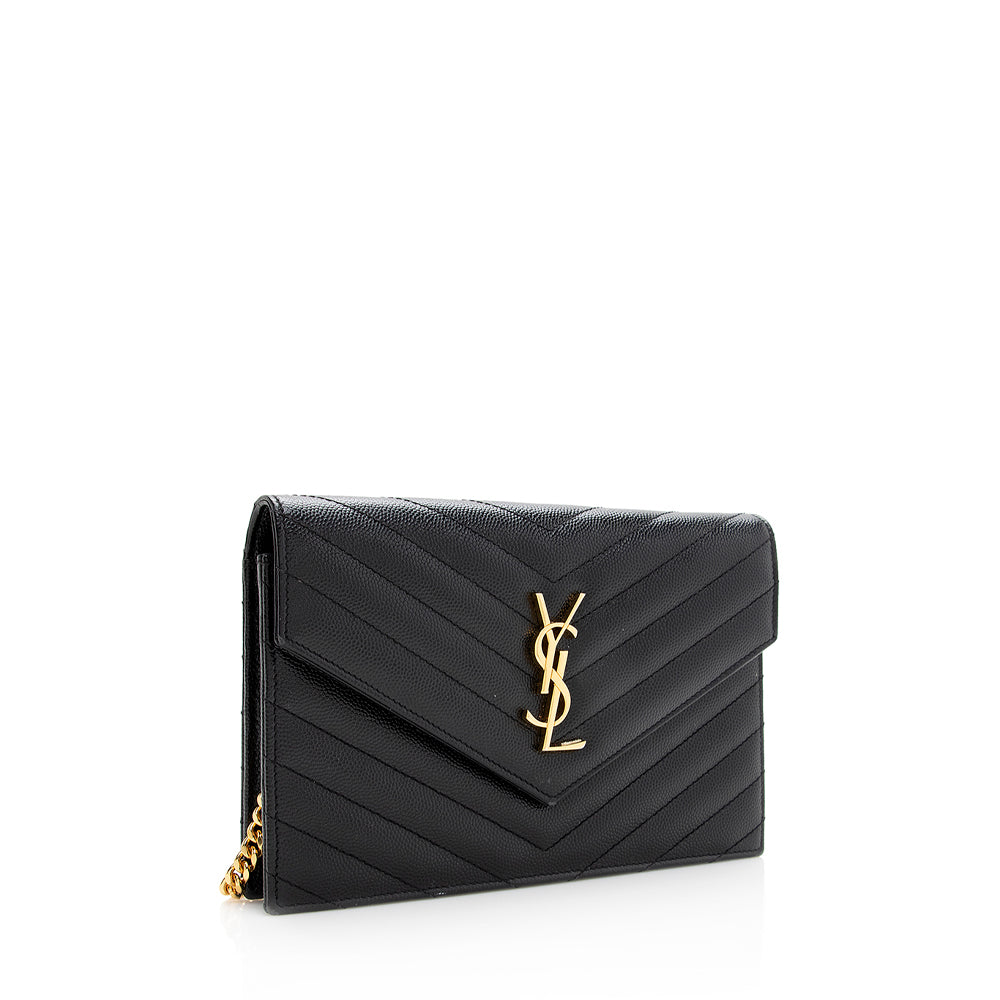 Saint Laurent Matelasse Grain de Poudre Monogram Envelope Chain Wallet (SHF-19240)