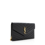 Saint Laurent Matelasse Grain de Poudre Monogram Envelope Chain Wallet (SHF-19240)