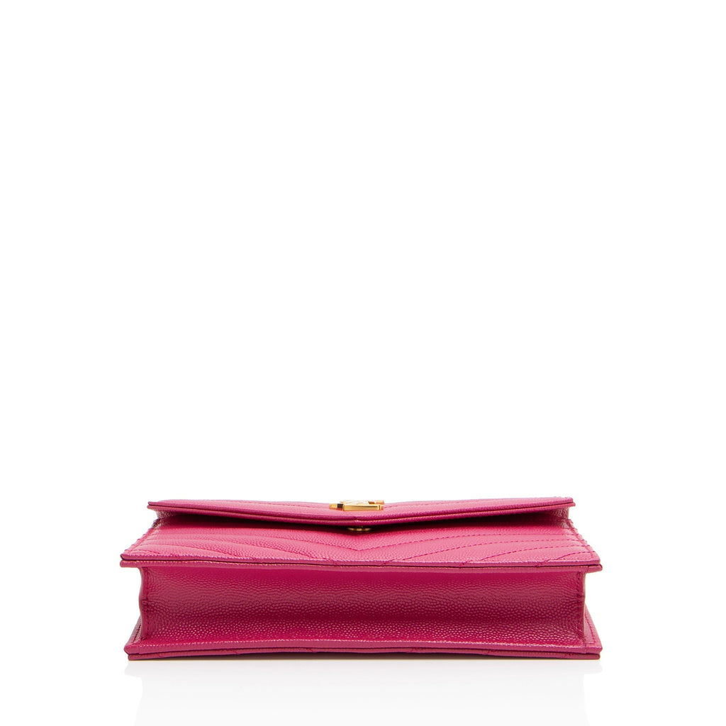 Saint Laurent Matelasse Grain de Poudre Monogram Envelope Chain Wallet (SHF-y7nVPq)