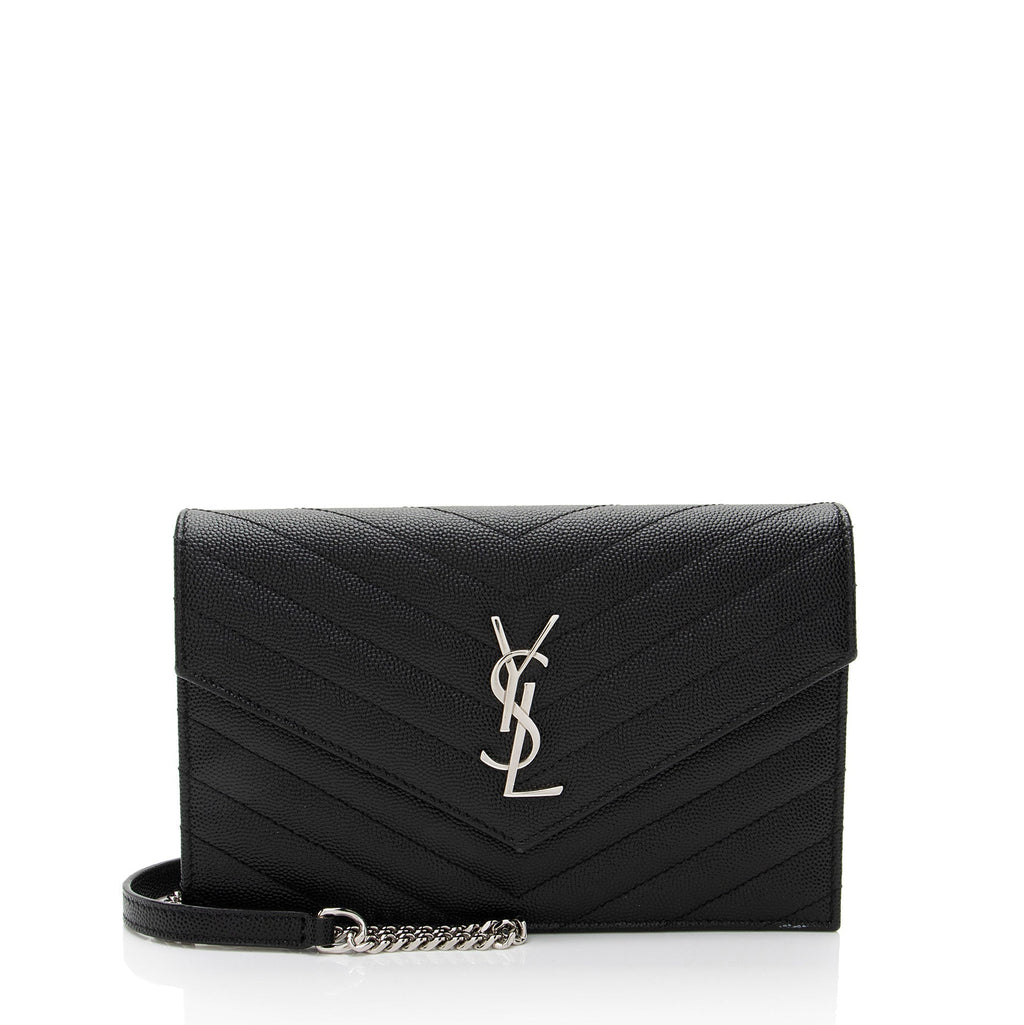 Saint Laurent Matelasse Grain de Poudre Monogram Envelope Chain Wallet (SHF-ywlquV)