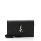 Saint Laurent Matelasse Grain de Poudre Monogram Envelope Chain Wallet (SHF-ywlquV)