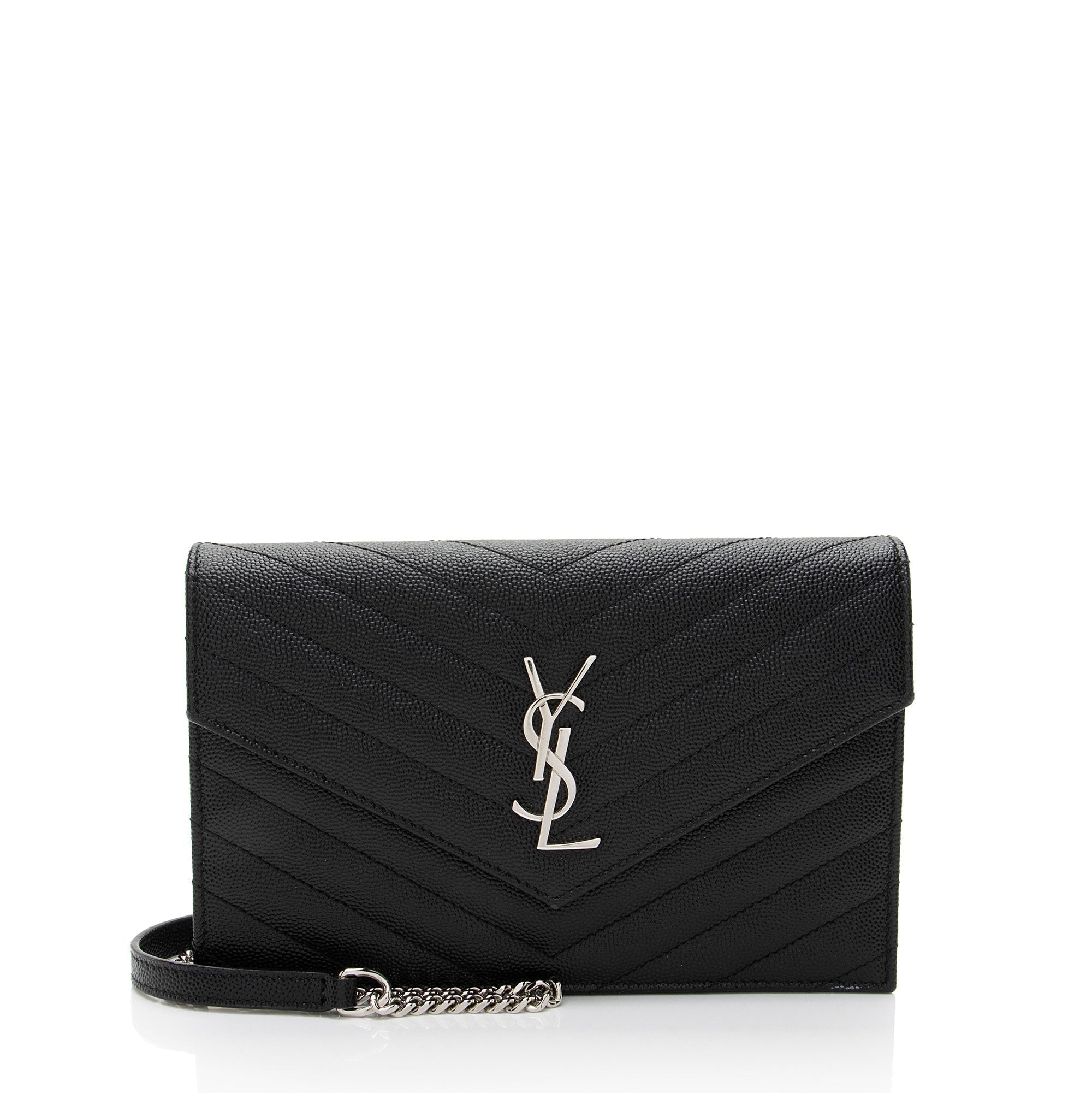 Saint Laurent Matelasse Grain de Poudre Monogram Envelope Chain Wallet (SHF-ywlquV)