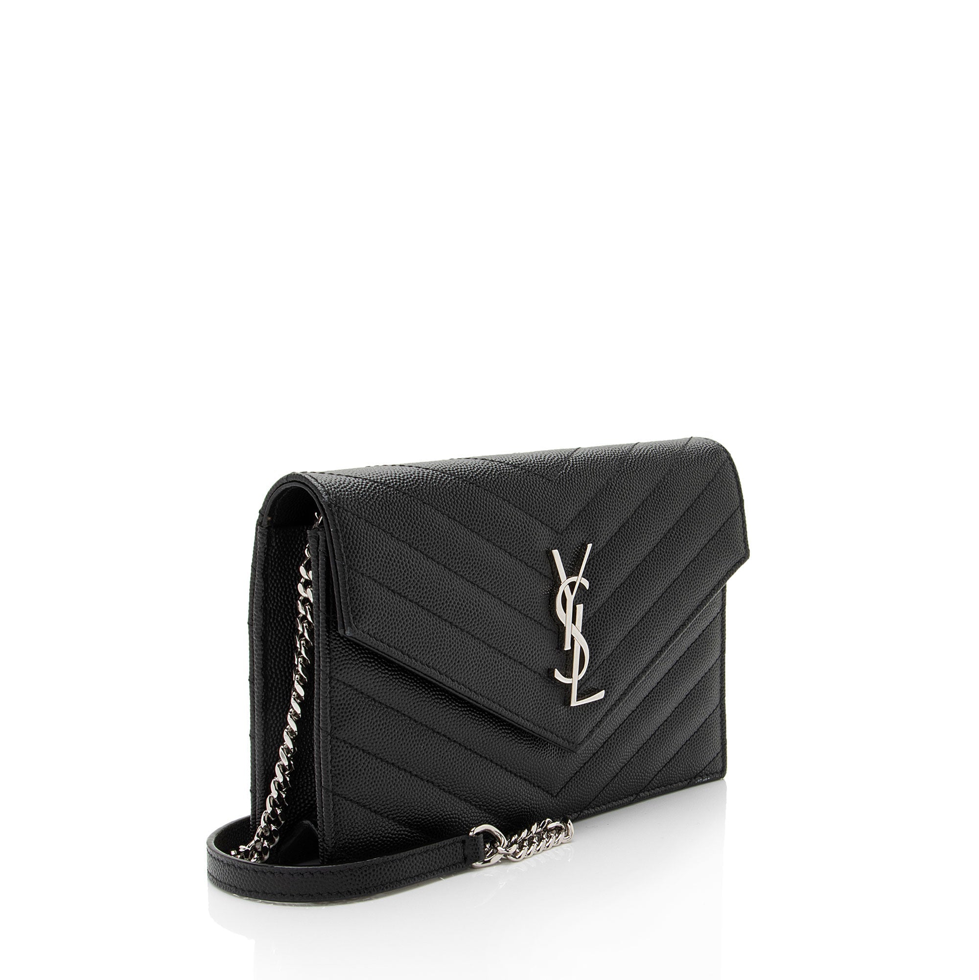 Saint Laurent Matelasse Grain de Poudre Monogram Envelope Chain Wallet (SHF-ywlquV)