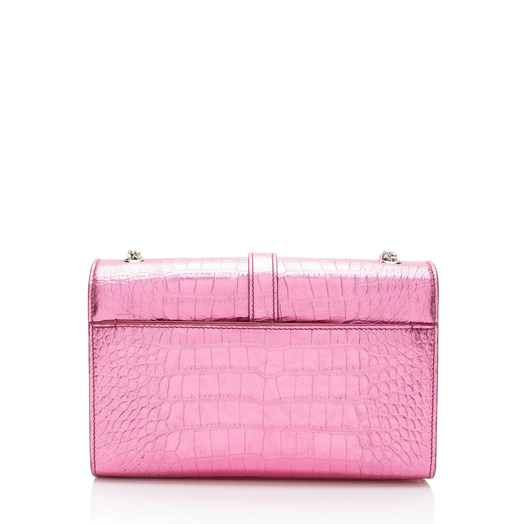 Saint Laurent Metallic Croc Embossed Leather Monogram Small Envelope Bag (SHF-v3reig)