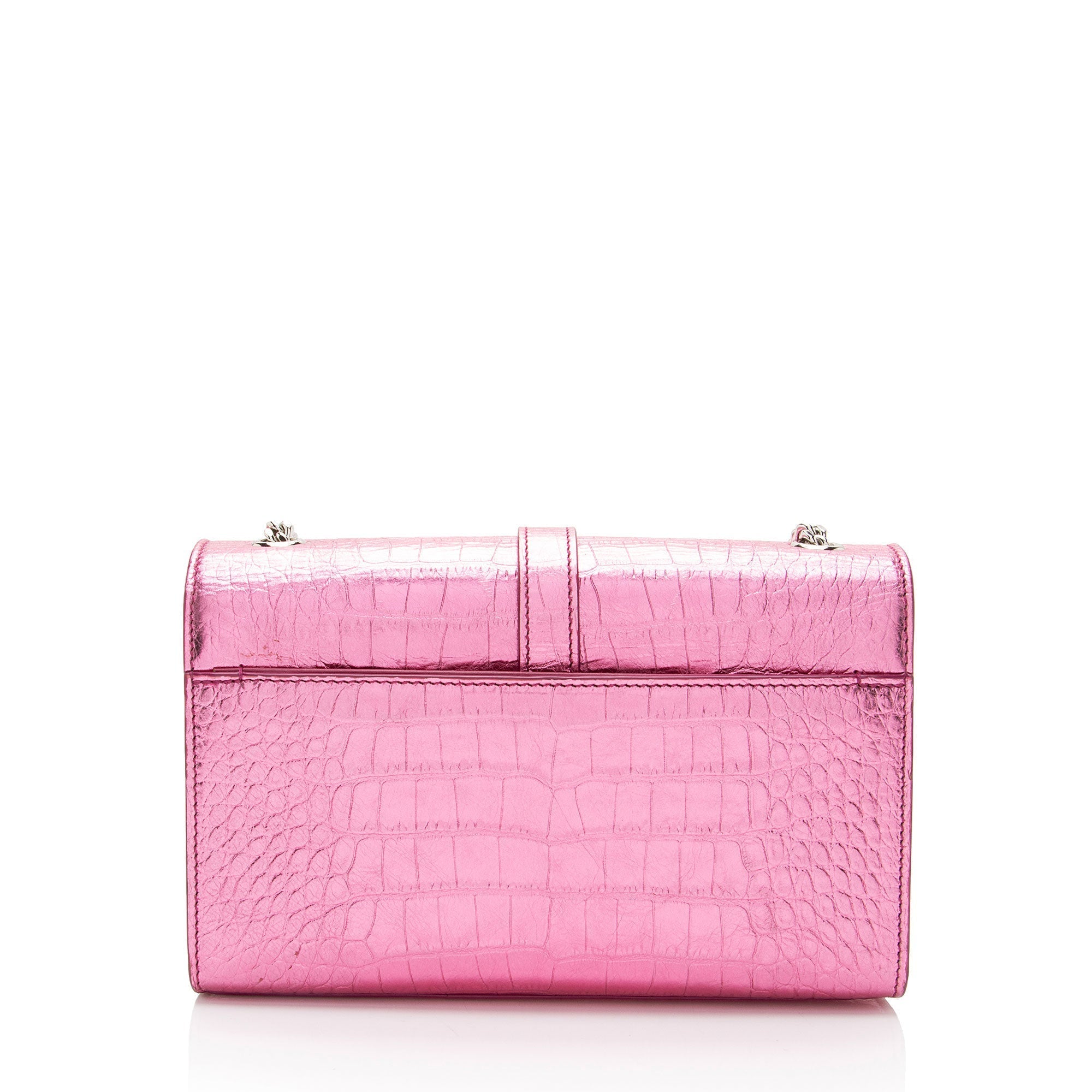 Saint Laurent Metallic Croc Embossed Leather Monogram Small Envelope Bag (SHF-v3reig)