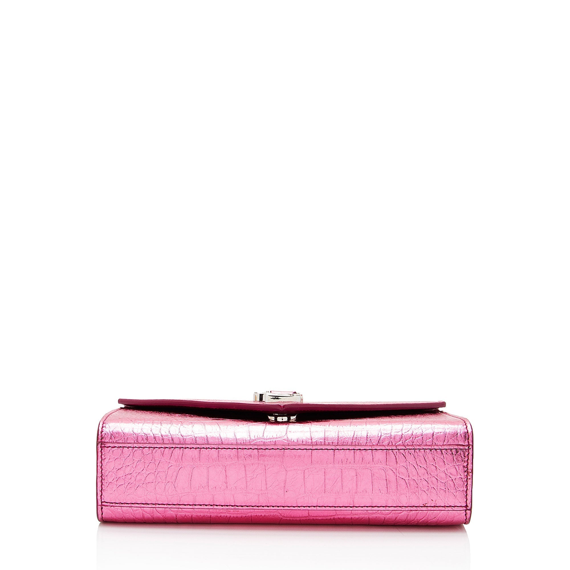 Saint Laurent Metallic Croc Embossed Leather Monogram Small Envelope Bag (SHF-v3reig)