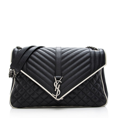 Saint Laurent Mixed Matelasse Calfskin Classic Monogram Soft Large Shoulder Bag (SHF-18799)