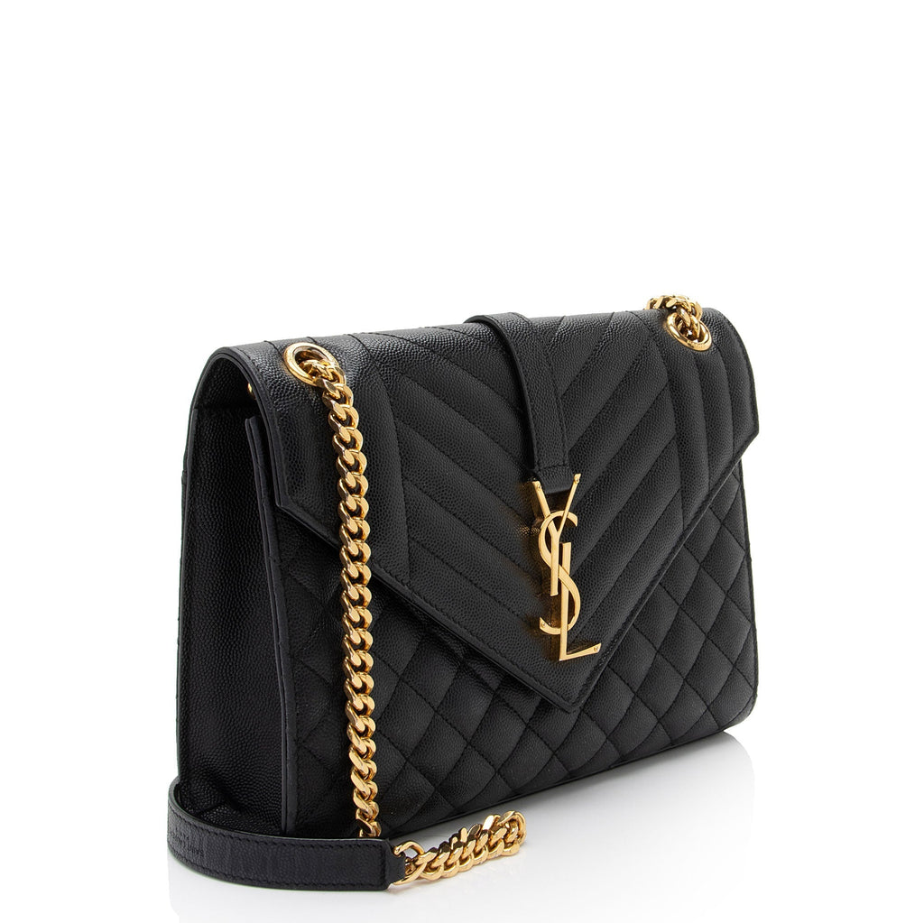 Saint Laurent Mixed Matelasse Grain de Poudre Monogram Medium Shoulder Bag (SHF-rmK6K7)