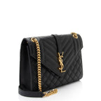 Saint Laurent Mixed Matelasse Grain de Poudre Monogram Medium Shoulder Bag (SHF-rmK6K7)