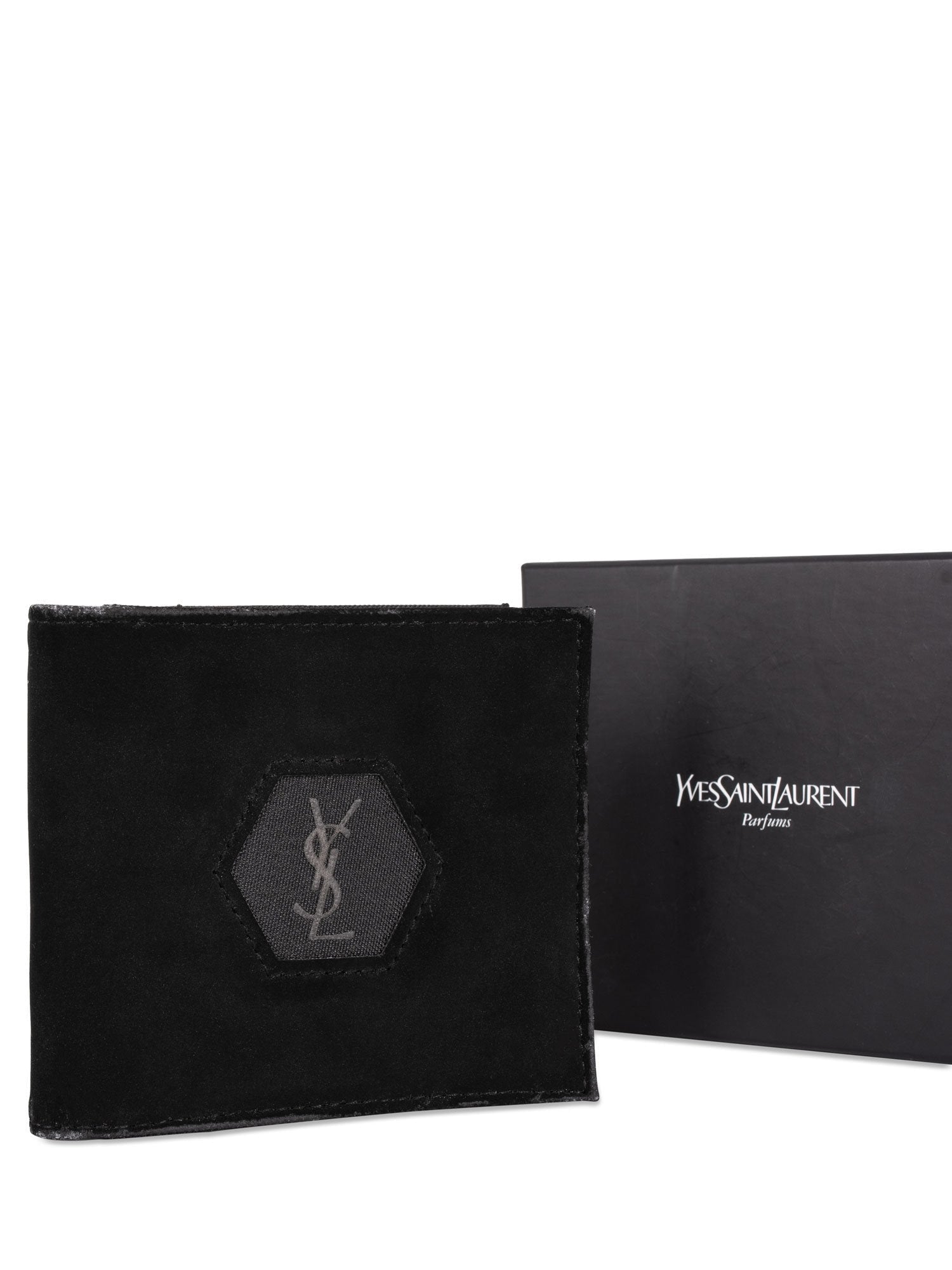 Saint Laurent Suede Logo Square Wallet Black