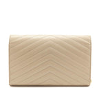 Saint Laurent Beige Grain De Poudre Matelasse Chevron Monogram Chain Wallet