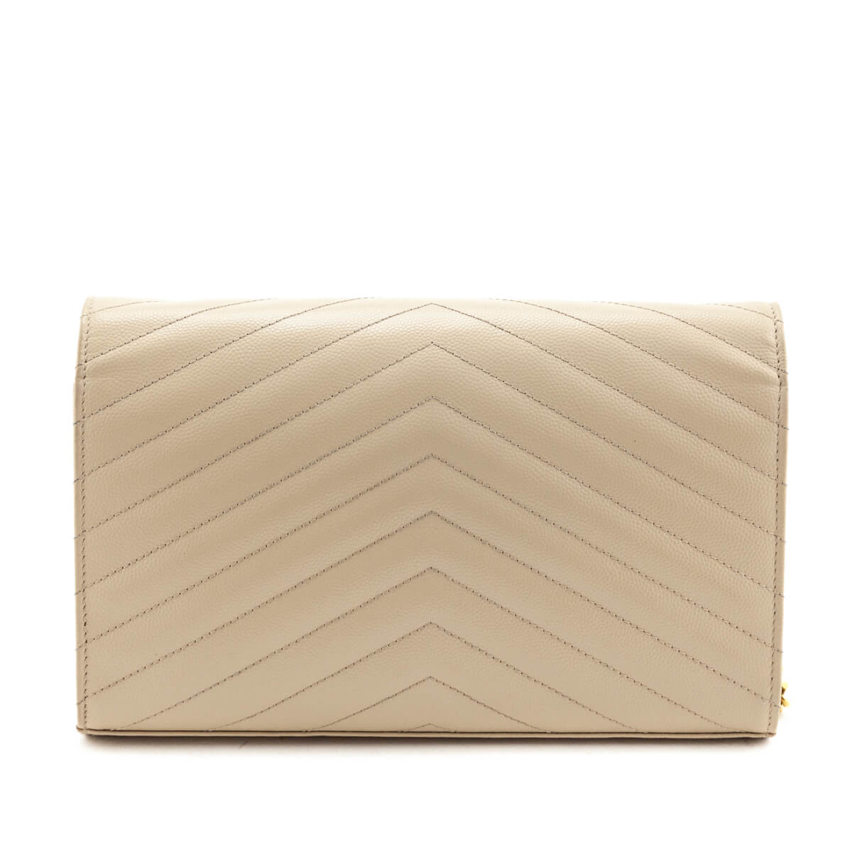 Saint Laurent Beige Grain De Poudre Matelasse Chevron Monogram Chain Wallet