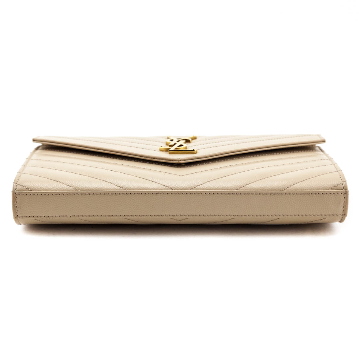 Saint Laurent Beige Grain De Poudre Matelasse Chevron Monogram Chain Wallet
