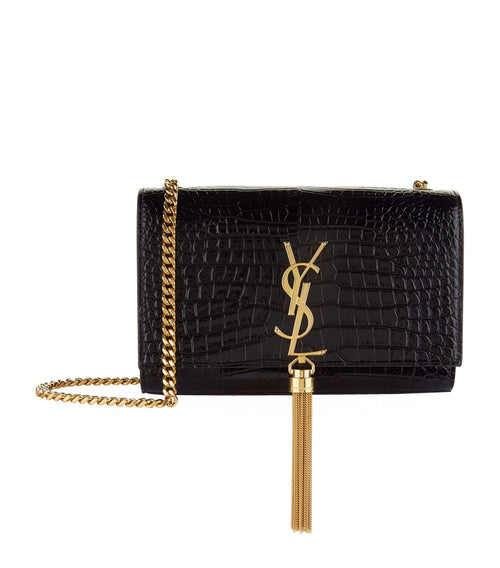 YSL SAINT LAURENT SMALL KATE CROC EMBOSSED SHOULDER BAG