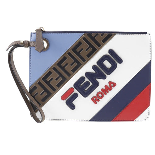 FENDI Clutch bag 8BS020 leather blue FILA collaboration Fendi Mania unisex(Unisex)