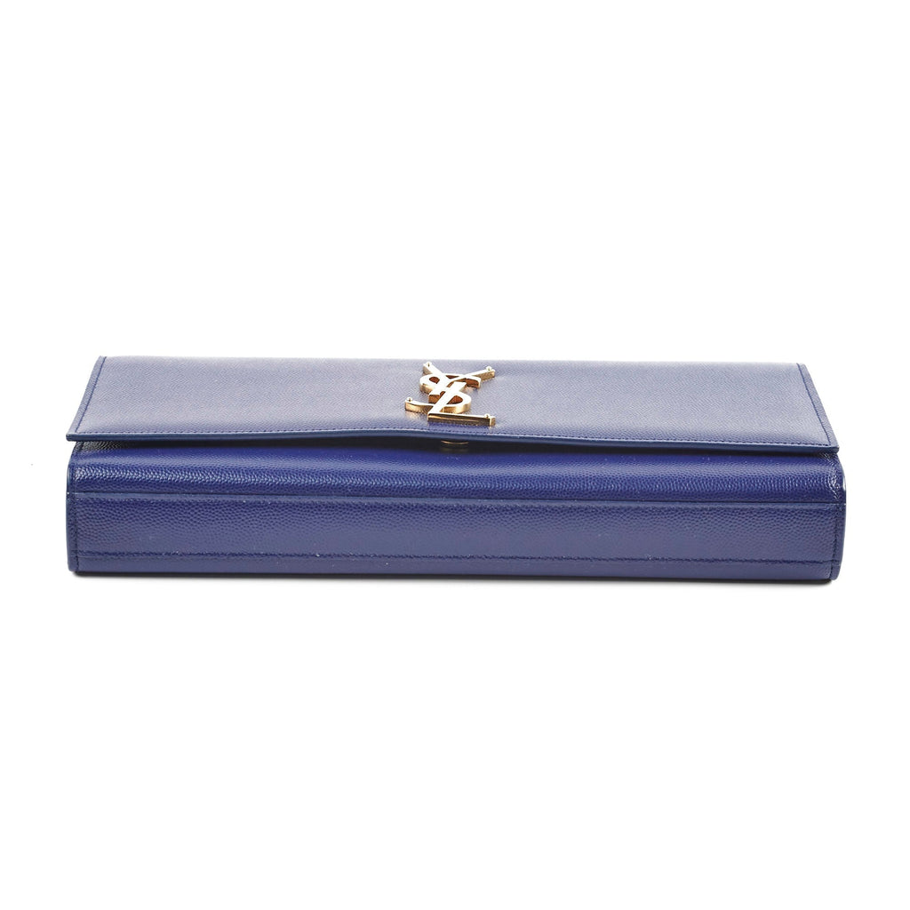 Saint Laurent Long Blue Grained Leather Clutch