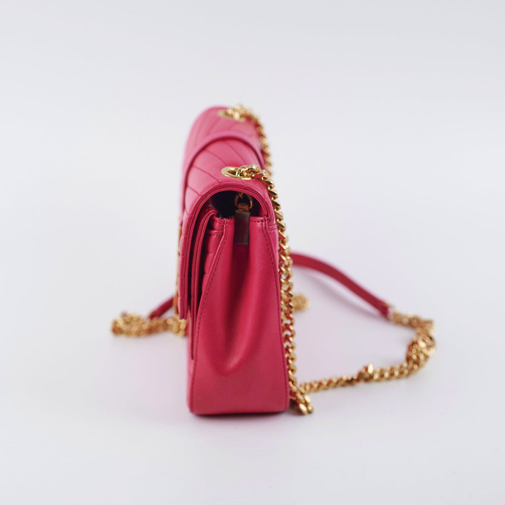 Saint Laurent Small Sulpice Chevron Pink Crossbody Bag