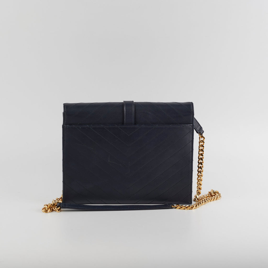 Saint Laurent Clutch with Detachable Chain Navy