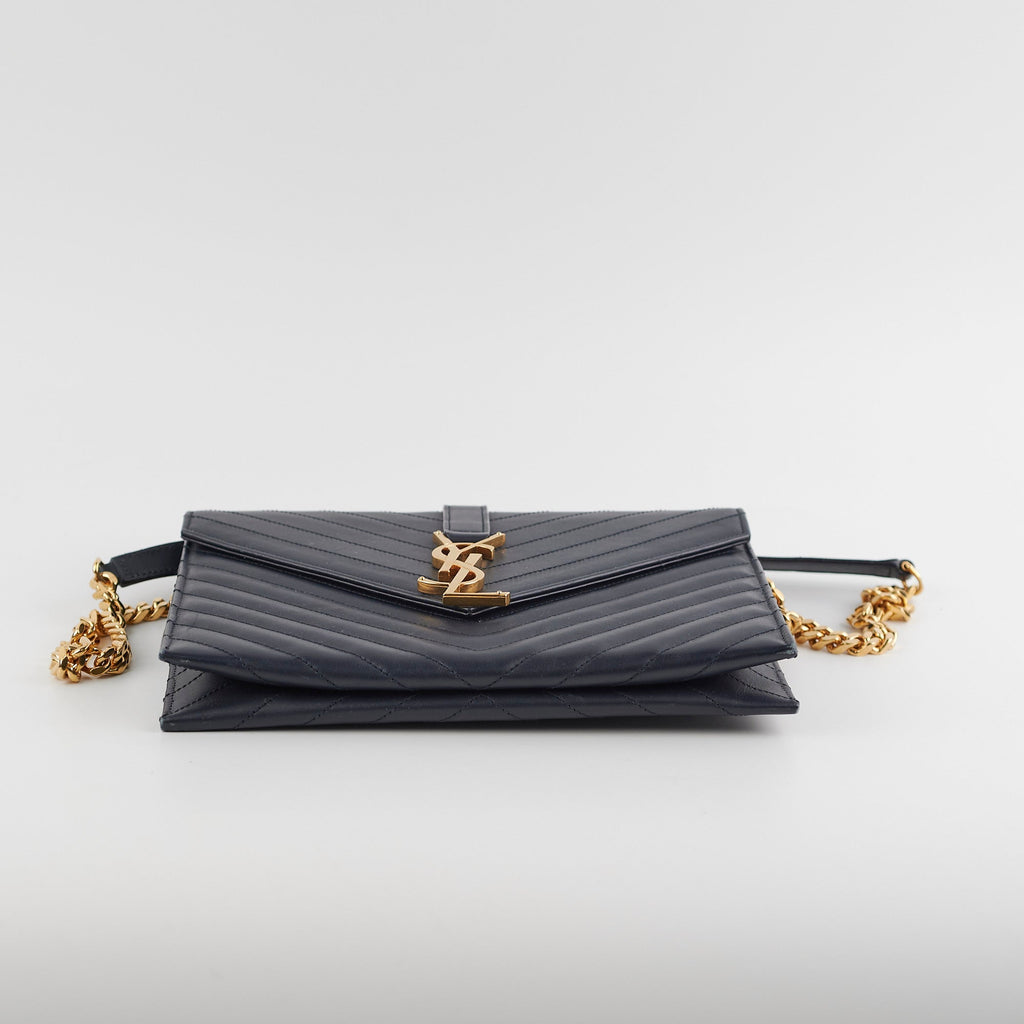 Saint Laurent Clutch with Detachable Chain Navy