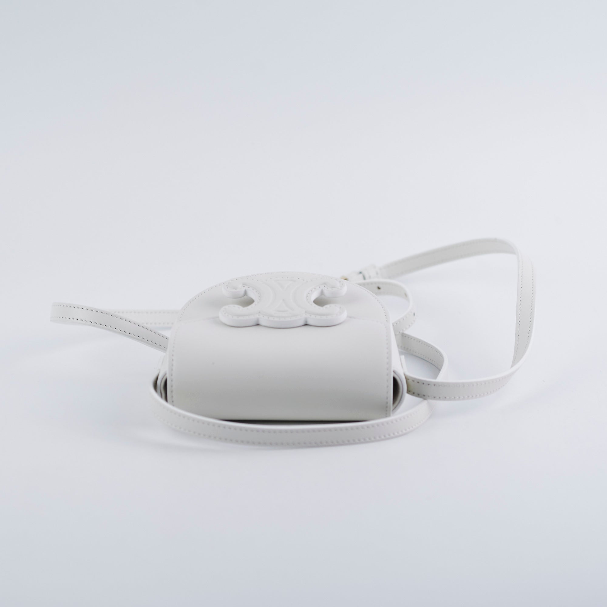 Celine Cuir Mini Triomphe White Crossbody Bag