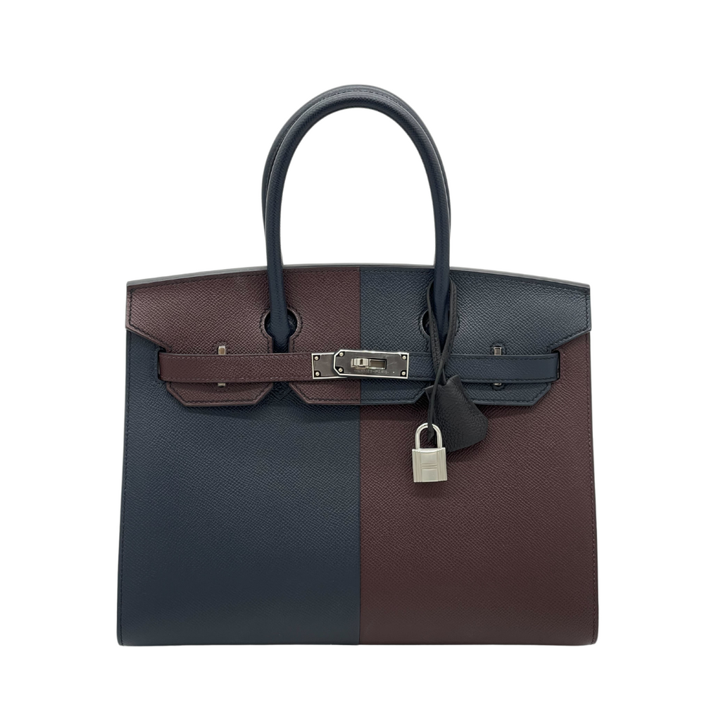 Hermes Birkin 30 Casaque Rouge Sellier / Bleu Indigo / Rose Texas Epsom