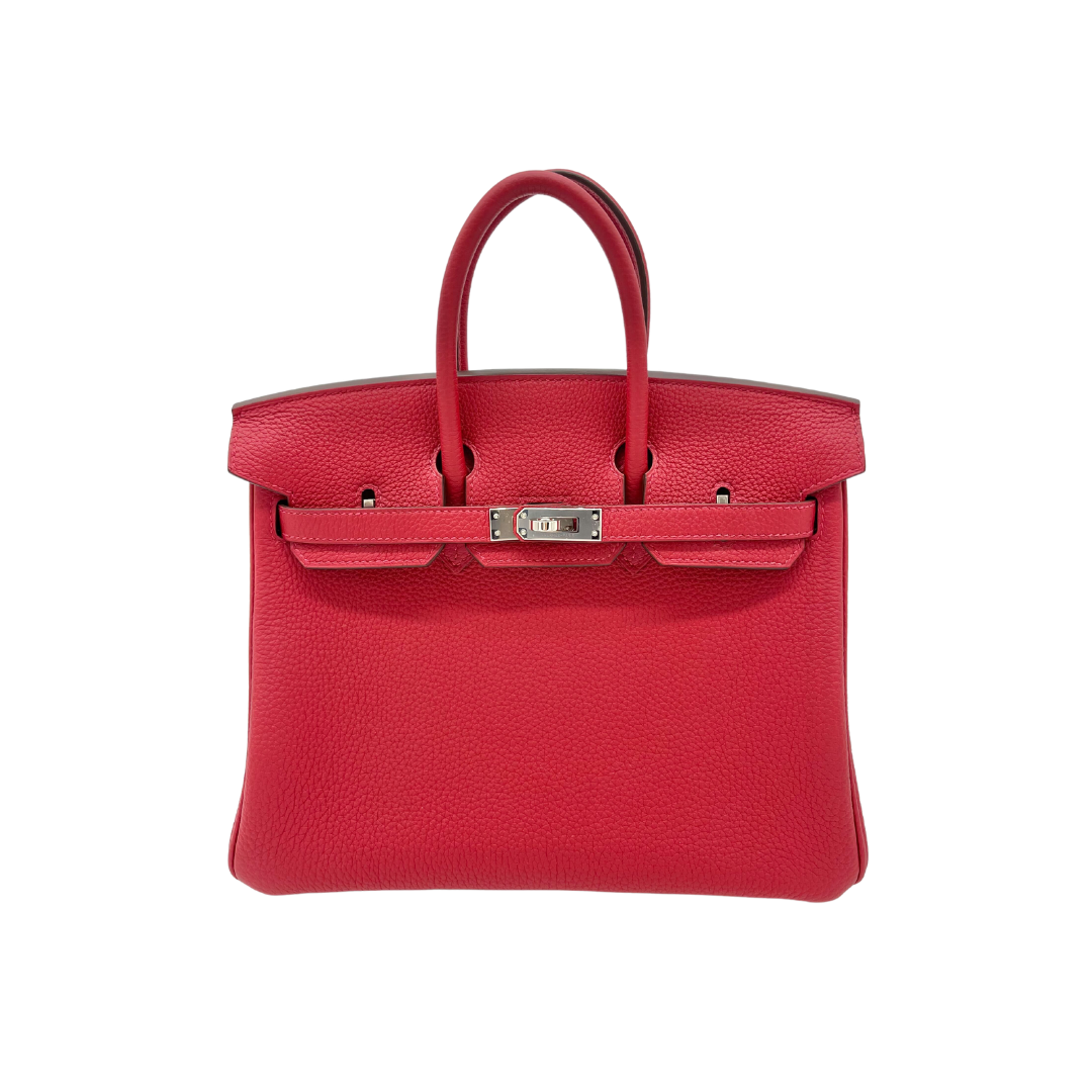 Hermes Birkin 25 Verso Veau Rouge Casaque Togo Palladium Hardware
