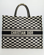 Christian Dior Large Black and White Chequered Book Tote Bag