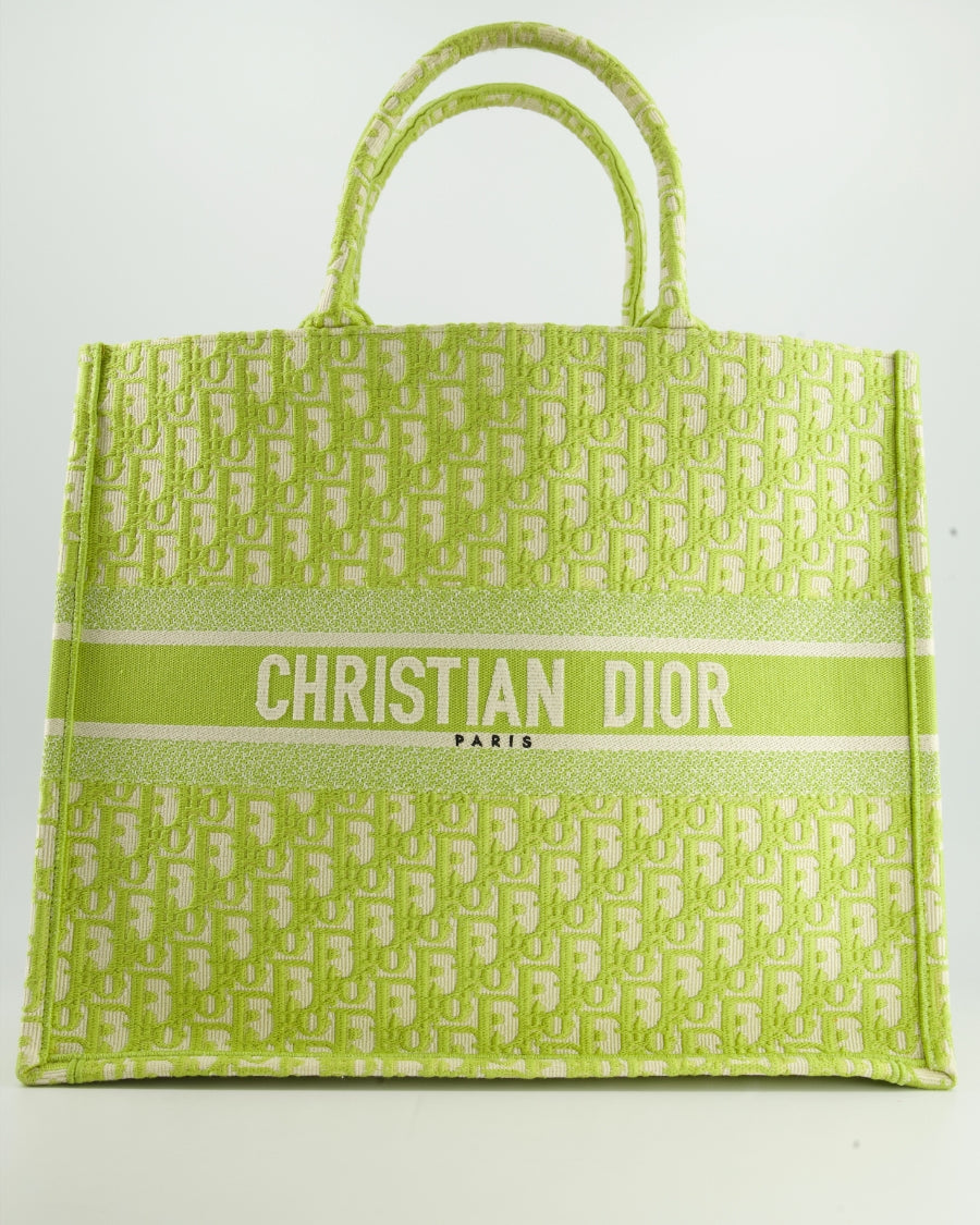Christian Dior Lime Green Large Oblique Book Tote Bag