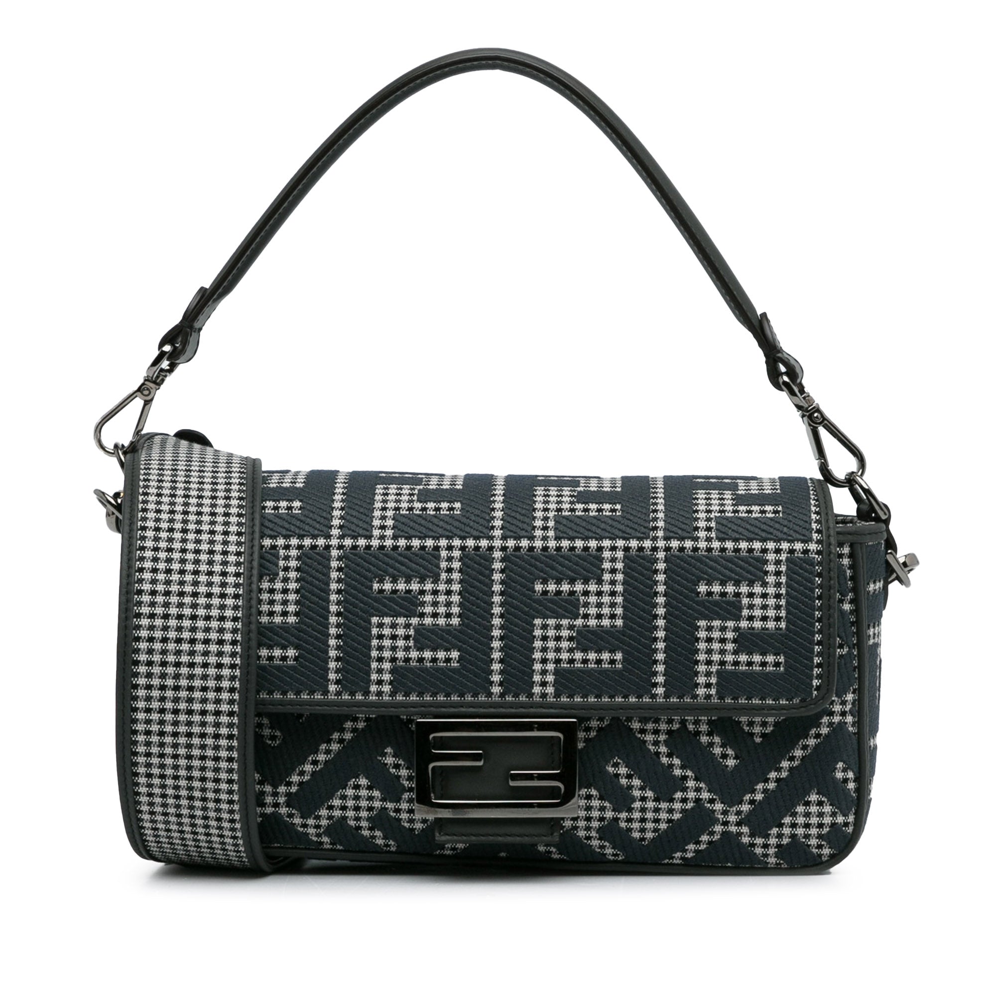 Fendi Baguette Grey Houndstooth Zucca Canvas