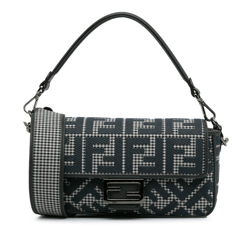 Fendi Baguette Grey Houndstooth Zucca Canvas