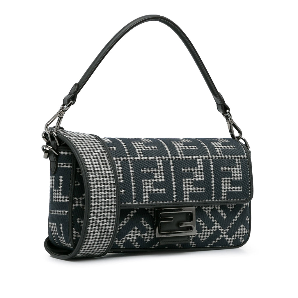 Fendi Baguette Grey Houndstooth Zucca Canvas