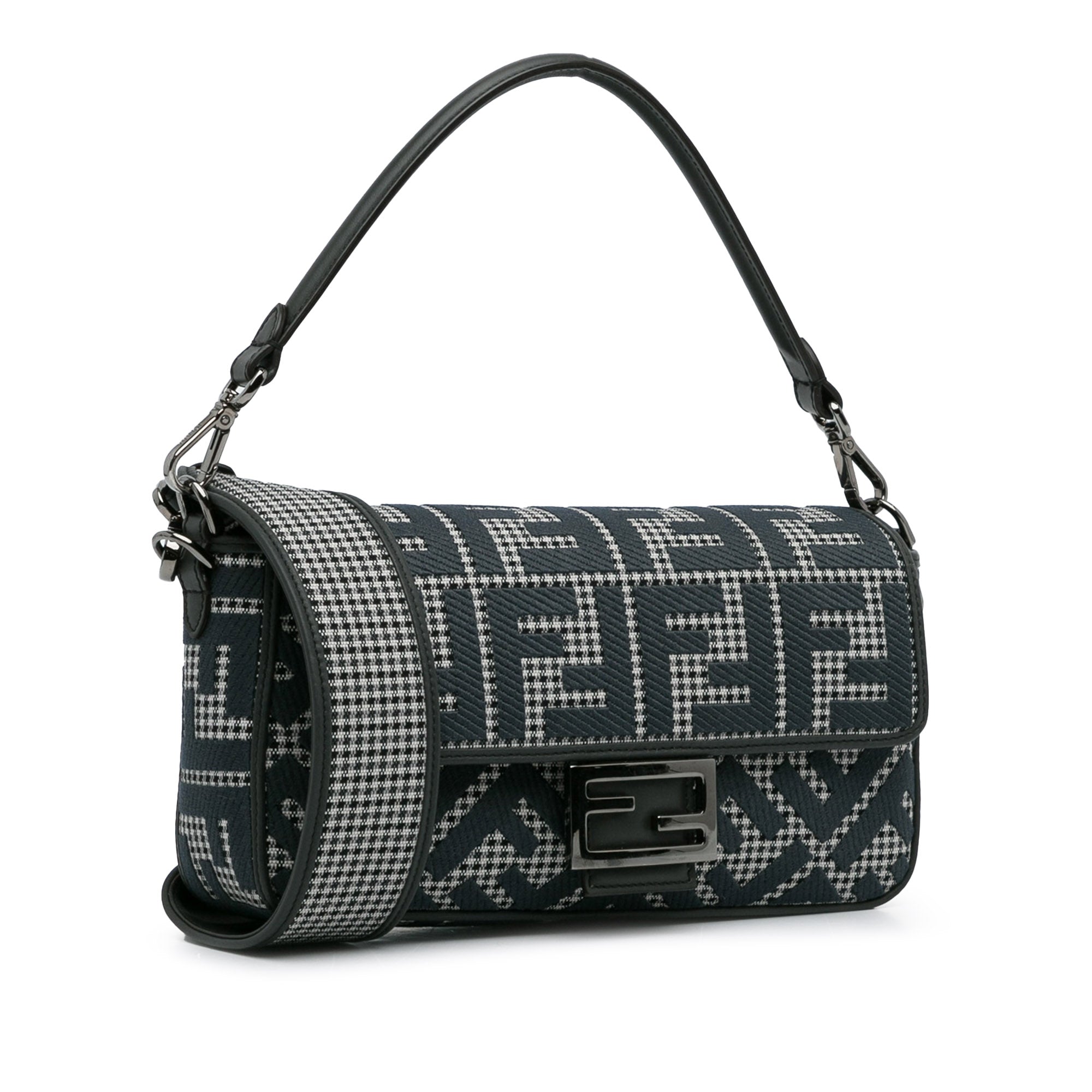 Fendi Baguette Grey Houndstooth Zucca Canvas