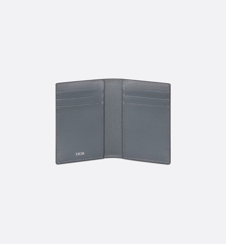 Vertical Bifold Card Holder Deep Gray Dior Gravity Leather