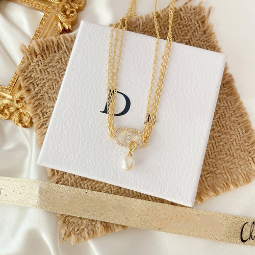 DIOR THREE-LAYER CHAIN PEARL NECKLACE