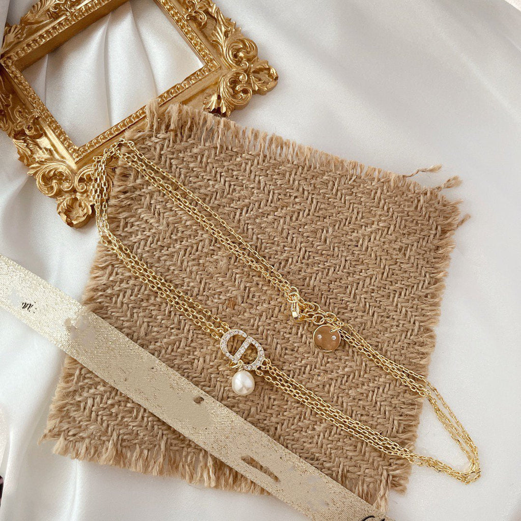 DIOR THREE-LAYER CHAIN PEARL NECKLACE
