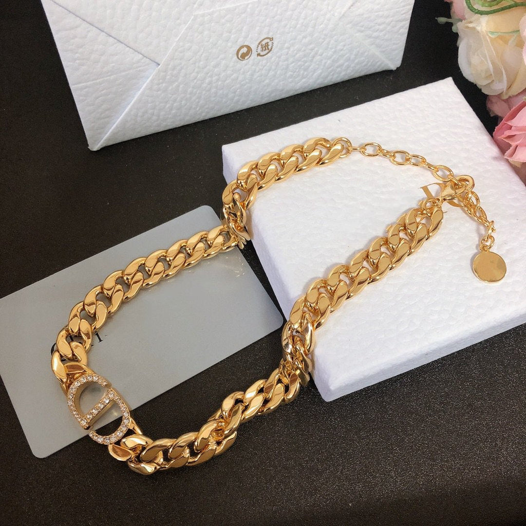 DIOR GOLD-FINISH METAL SILVER CRYSTALS NECKLACE