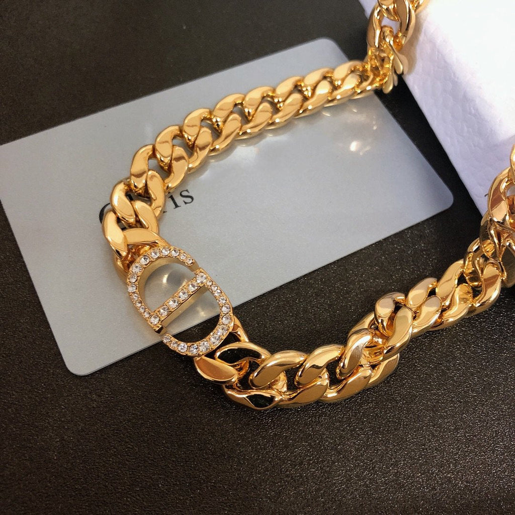 DIOR GOLD-FINISH METAL SILVER CRYSTALS NECKLACE