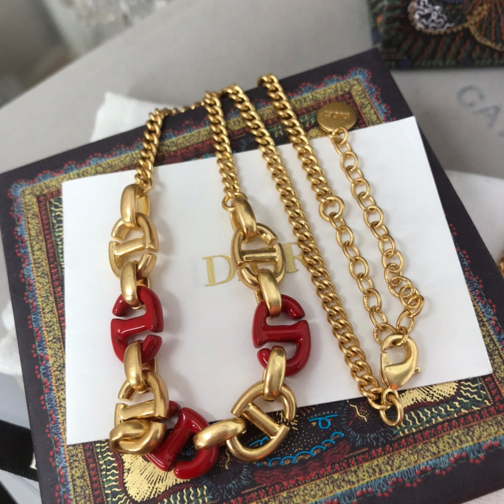 DIOR WOMEN NAVY NECKLACE GOLD-FINISH METAL