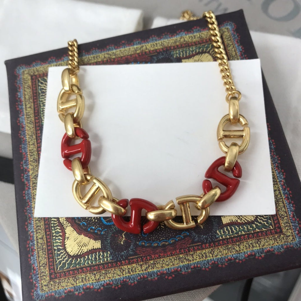 DIOR WOMEN NAVY NECKLACE GOLD-FINISH METAL