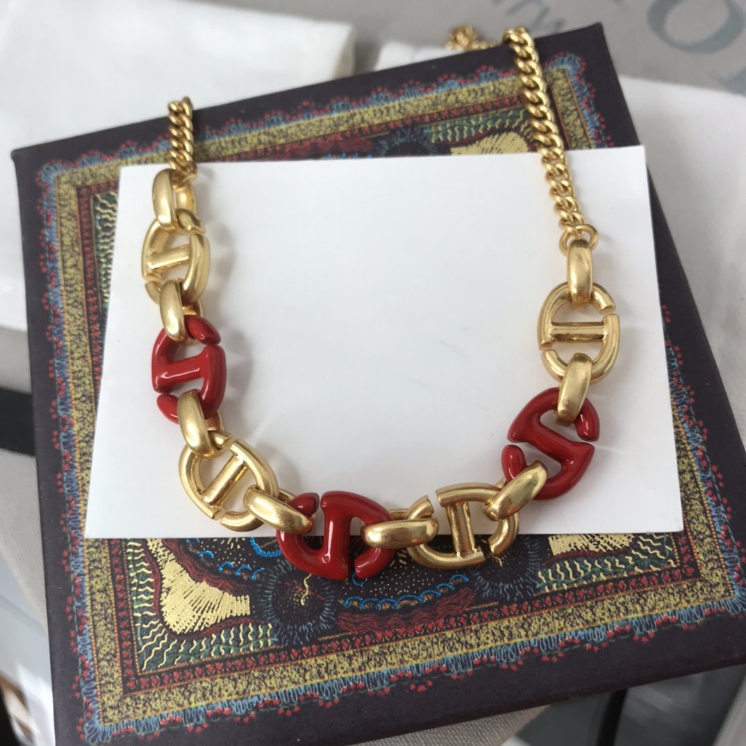 DIOR WOMEN NAVY NECKLACE GOLD-FINISH METAL