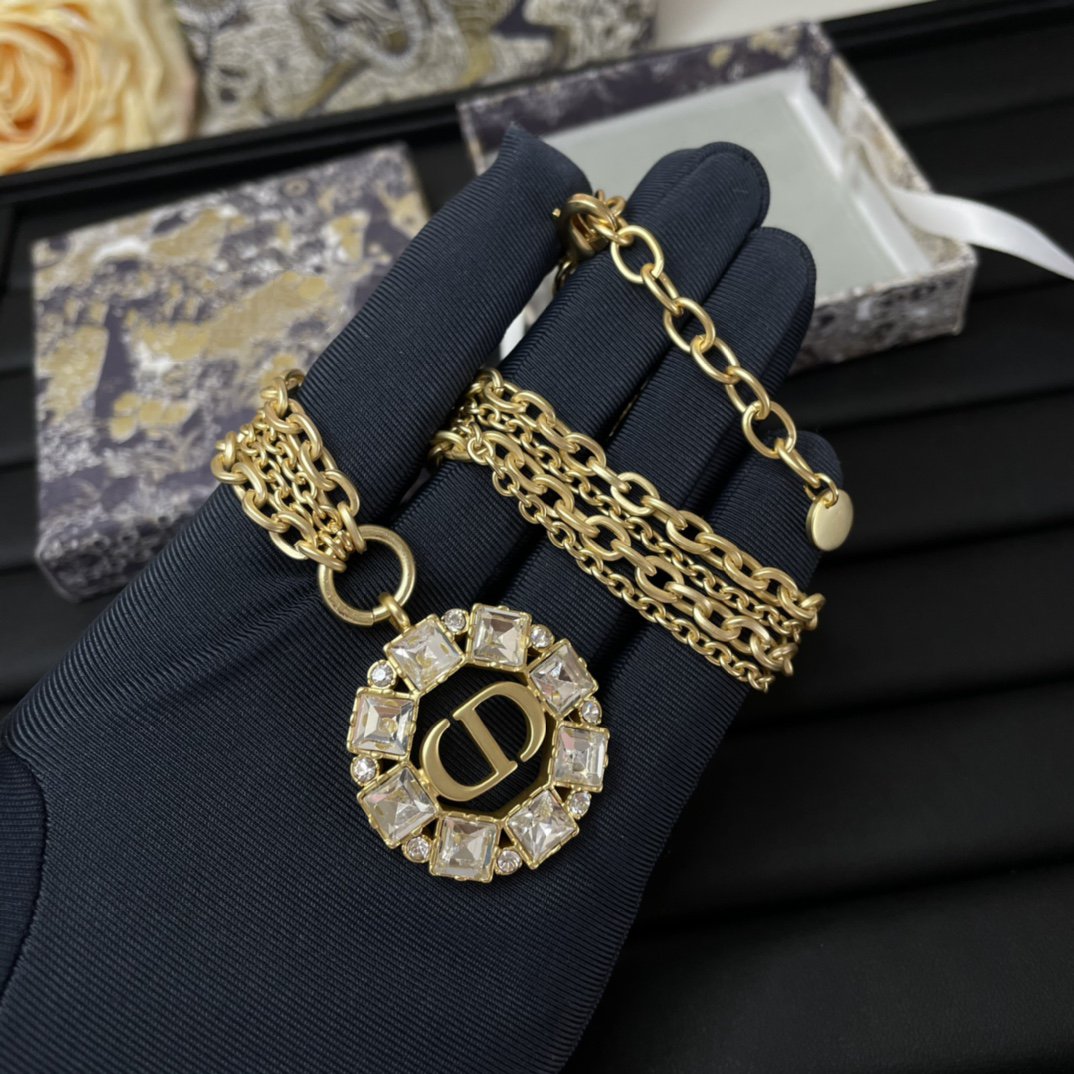 DIOR PETIT NECKLACE GOLD-FINISH METAL WITH WHITE AND SILVER