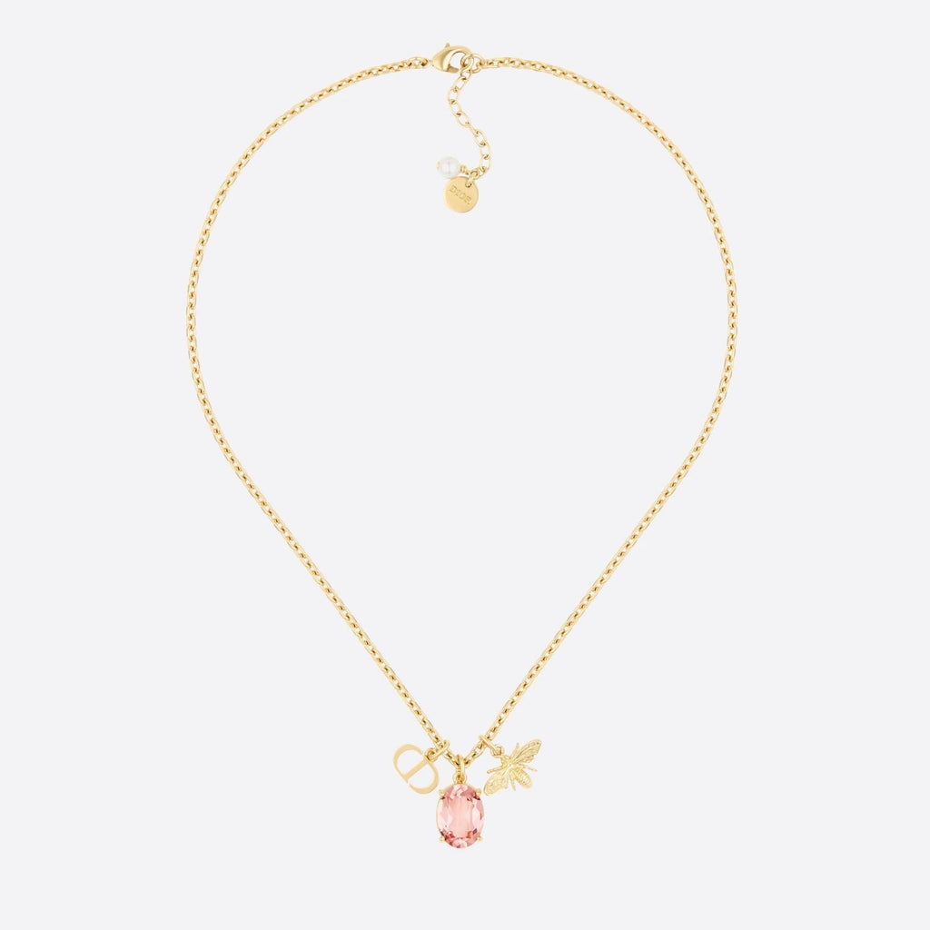DIOR GOLD-COLORED METAL WITH WHITE RESIN PEARL NECKLACE