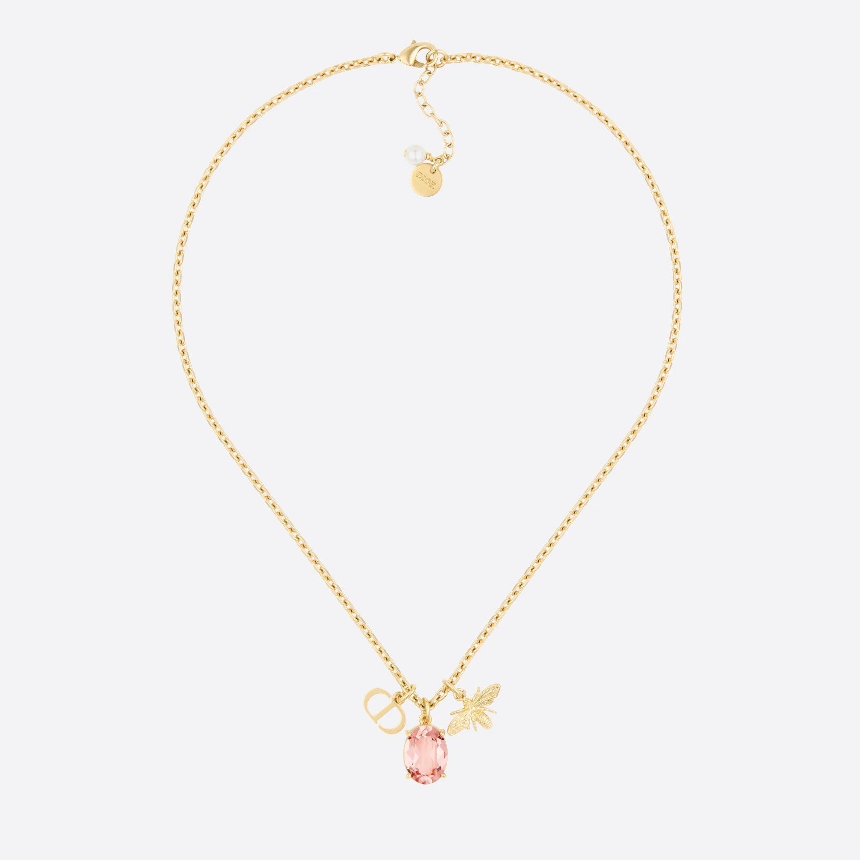 DIOR GOLD-COLORED METAL WITH WHITE RESIN PEARL NECKLACE