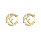 FENDI F LOGO GOLD DIAMOND EARRINGS