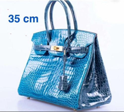 Hermes Birkin 35cm Crocodile Leather Handbag Electric Blue Gold