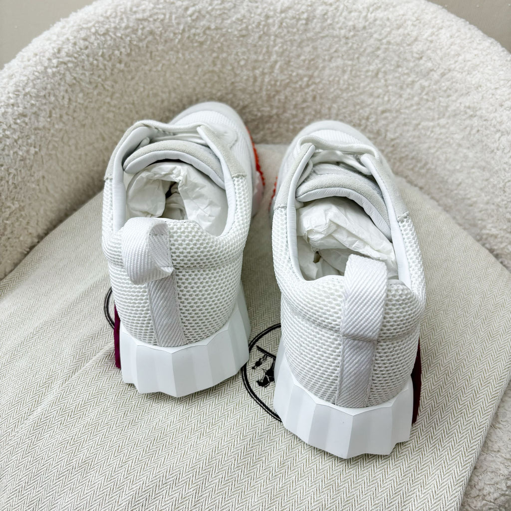 Hermes Ladies Bouncing Mesh and Suede Goatskin Sneaker in White Sz 37